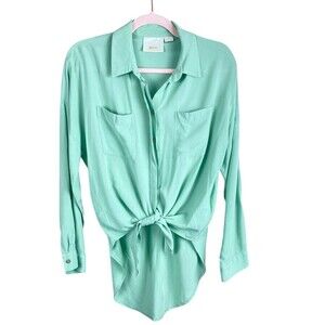 Maeve Anthropologie Women’s Size Medium Green Sandbridge Tie Front‎ Button Down